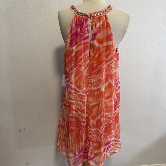 Calvin Klein Dress 12 Orange Pink Chain Halter Shift Cocktail Formal Summer - Picture 7 of 13